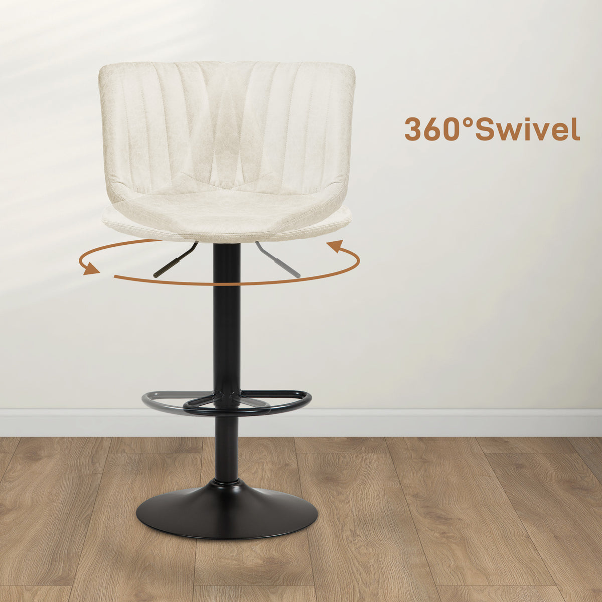 Adjustable Swivel Bar Stools - Set of 2 Cream White Leathaire-Home Furnishings > Kitchen & Dining Furniture > Bar Stools-DECOROLALA
