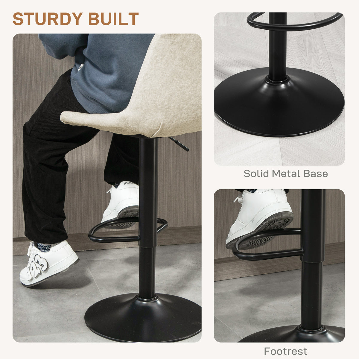 Adjustable Swivel Bar Stools - Set of 2 Cream White Leathaire-Home Furnishings > Kitchen & Dining Furniture > Bar Stools-DECOROLALA