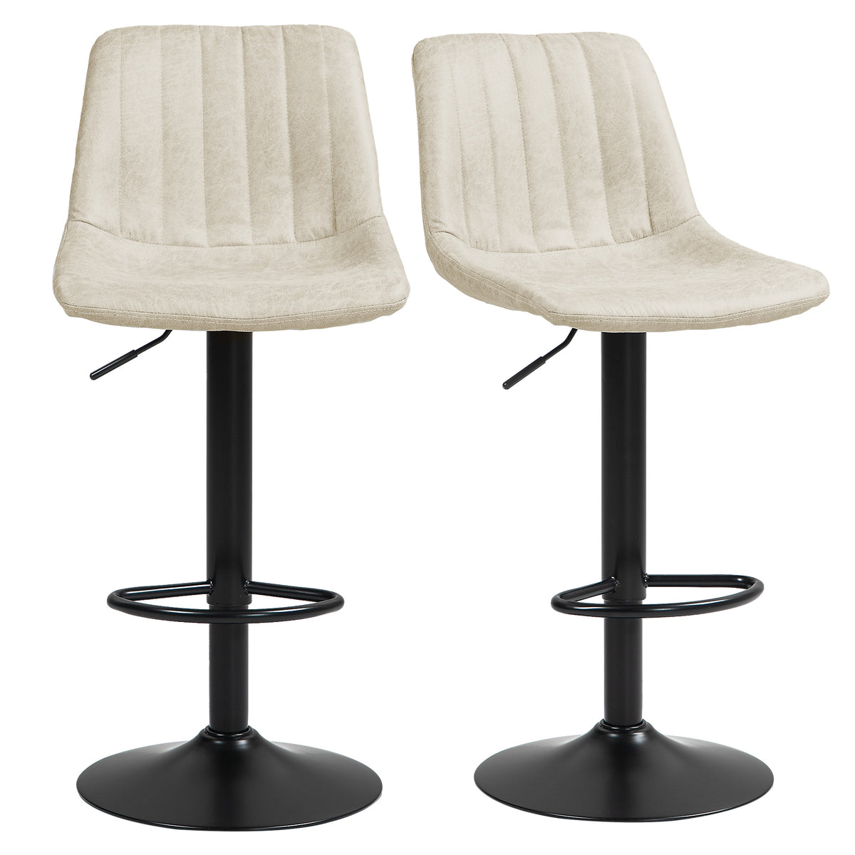 Adjustable Swivel Bar Stools - Set of 2 Cream White Leathaire-Home Furnishings > Kitchen & Dining Furniture > Bar Stools-DECOROLALA