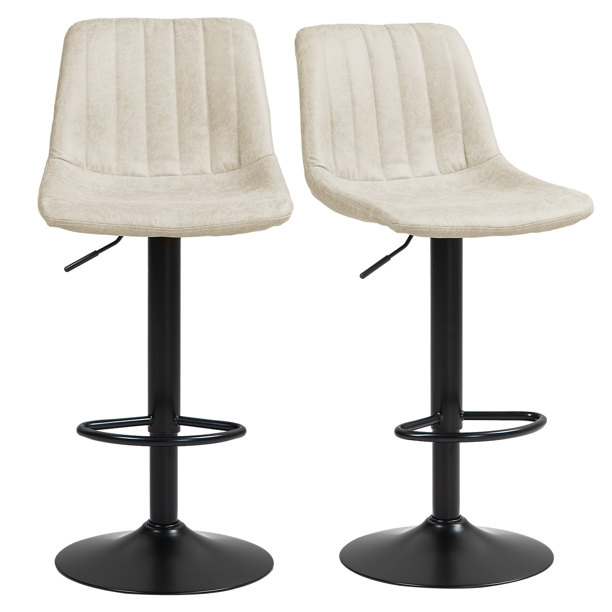 Adjustable Swivel Bar Stools - Set of 2 Cream White Leathaire-Home Furnishings > Kitchen & Dining Furniture > Bar Stools-DECOROLALA