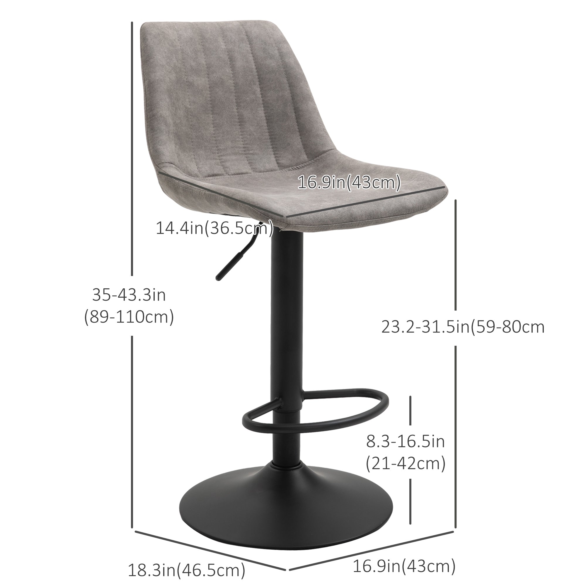 Adjustable Swivel Bar Stools - Set of 2 Grey Leathaire-Home Furnishings > Kitchen & Dining Furniture > Bar Stools-DECOROLALA