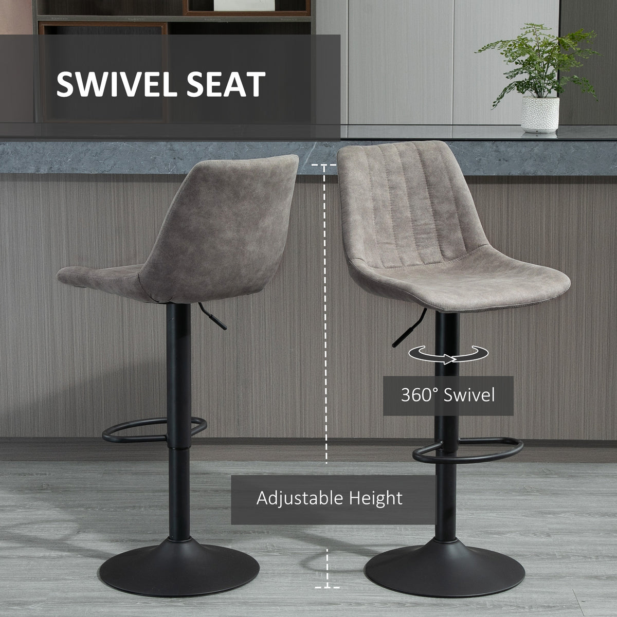 Adjustable Swivel Bar Stools - Set of 2 Grey Leathaire-Home Furnishings > Kitchen & Dining Furniture > Bar Stools-DECOROLALA