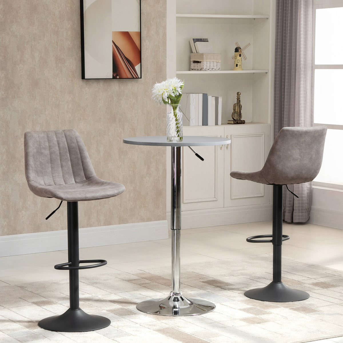 Adjustable Swivel Bar Stools - Set of 2 Grey Leathaire-Home Furnishings > Kitchen & Dining Furniture > Bar Stools-DECOROLALA