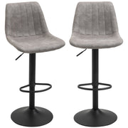 Adjustable Swivel Bar Stools - Set of 2 Grey Leathaire-Home Furnishings > Kitchen & Dining Furniture > Bar Stools-DECOROLALA