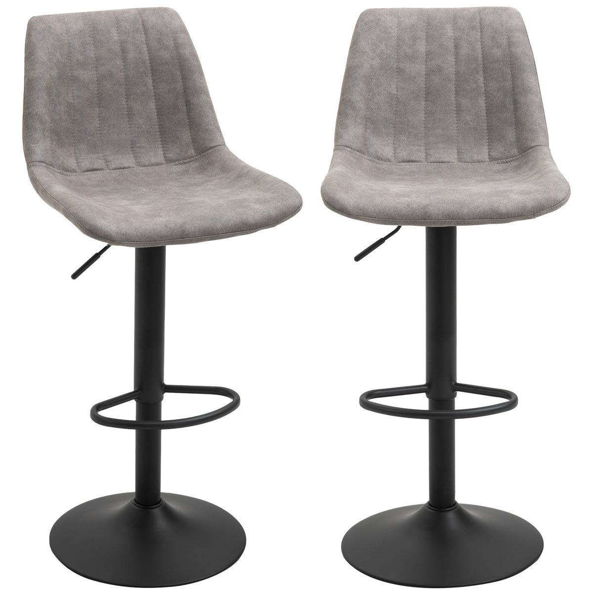 Adjustable Swivel Bar Stools - Set of 2 Grey Leathaire-Home Furnishings > Kitchen & Dining Furniture > Bar Stools-DECOROLALA