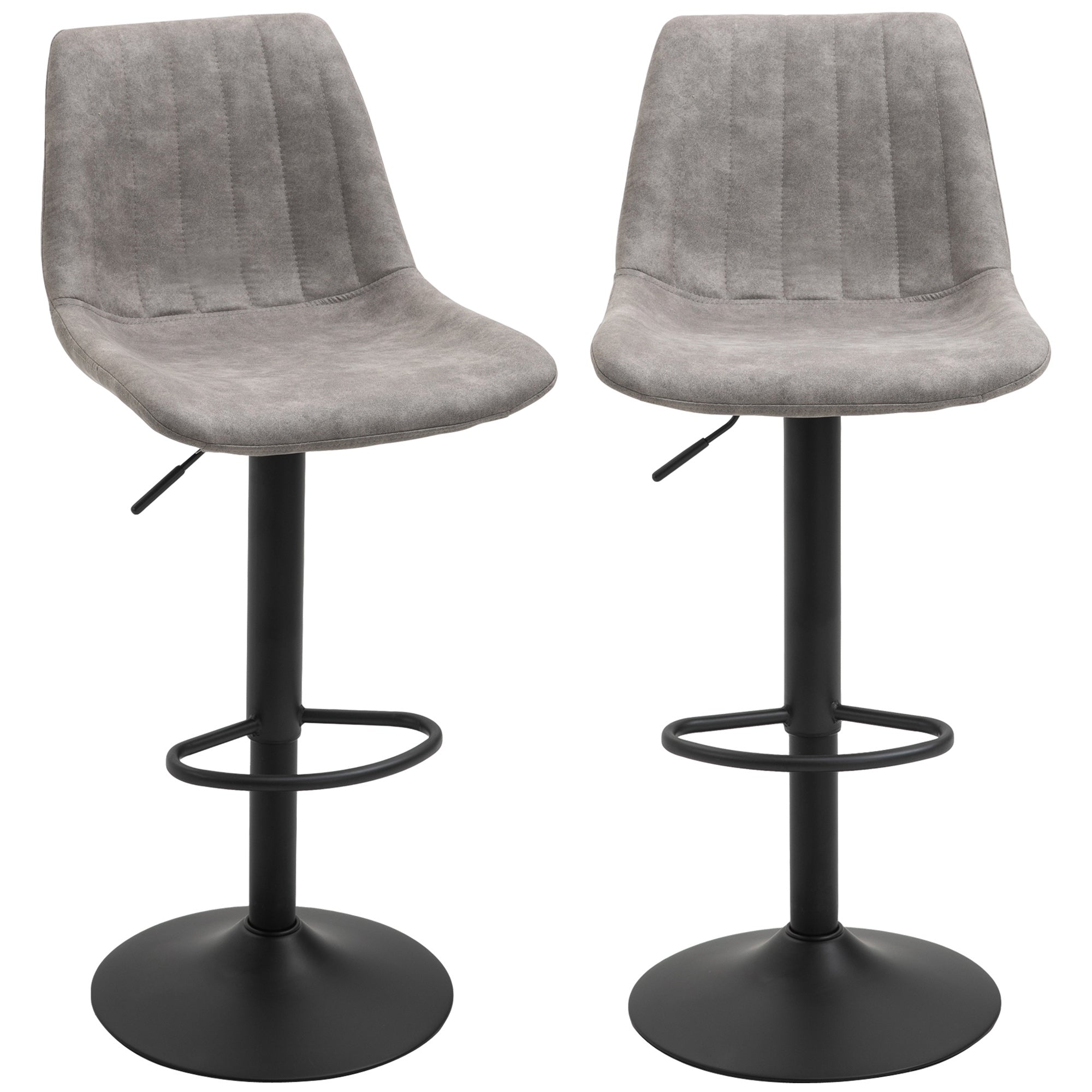 Adjustable Swivel Bar Stools - Set of 2 Grey Leathaire-Home Furnishings > Kitchen & Dining Furniture > Bar Stools-DECOROLALA