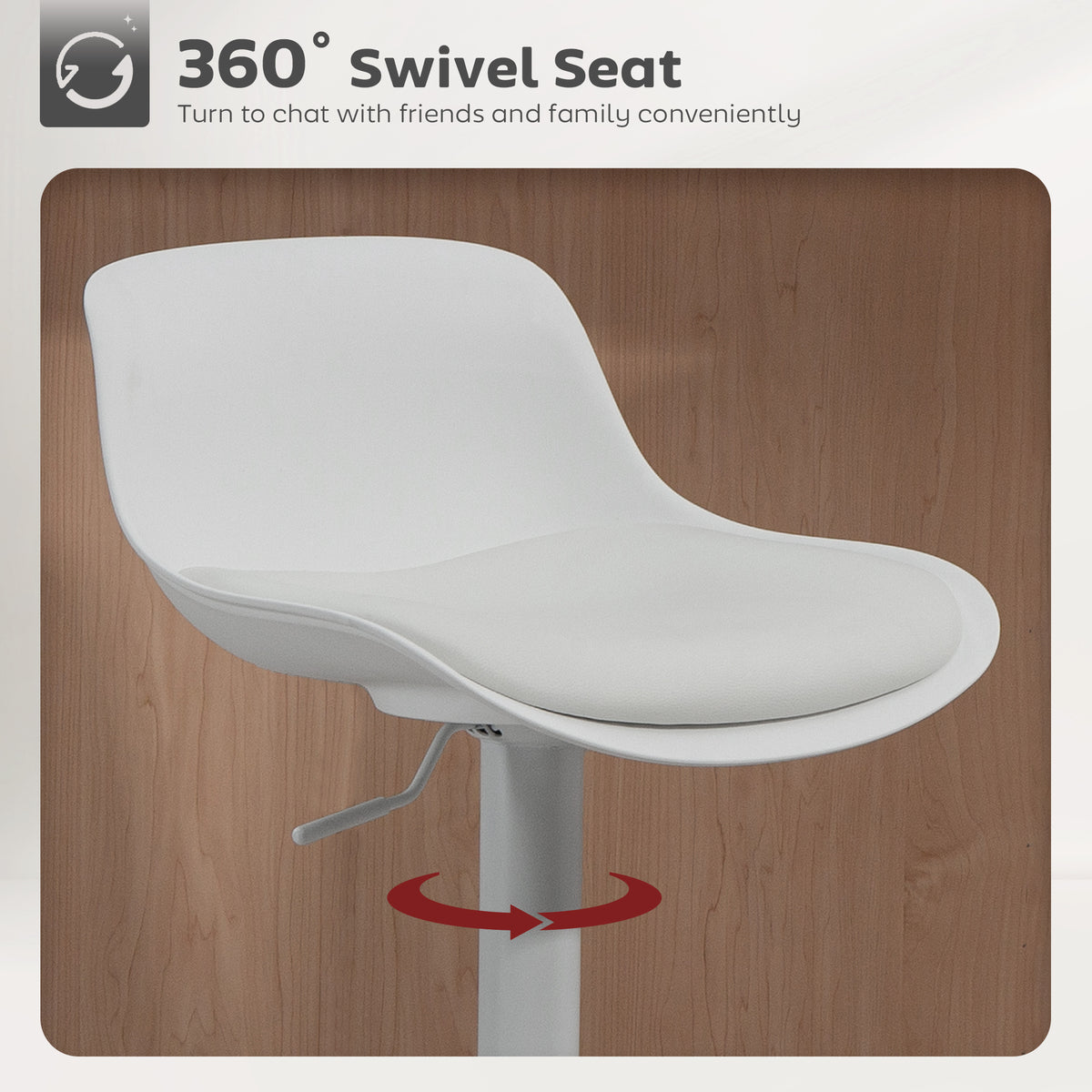 Adjustable Swivel Bar Stools - Set of 2, White PU Leather-Home Furnishings > Kitchen & Dining Furniture > Bar Stools-DECOROLALA