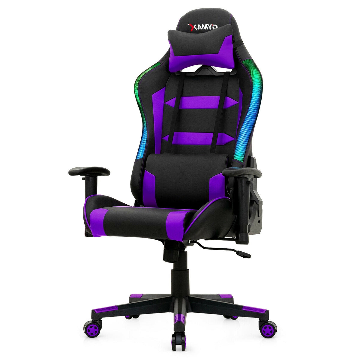 Adjustable Swivel Gaming Chair with LED Lights and Remote-Purple-Gaming Chairs-DECOROLALA