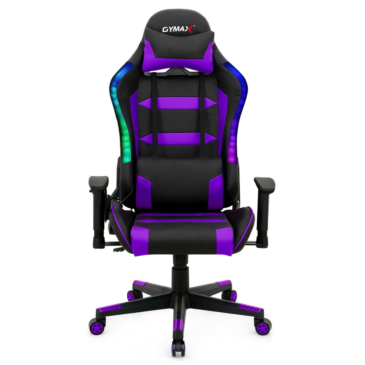 Adjustable Swivel Gaming Chair with LED Lights and Remote-Purple-Gaming Chairs-DECOROLALA