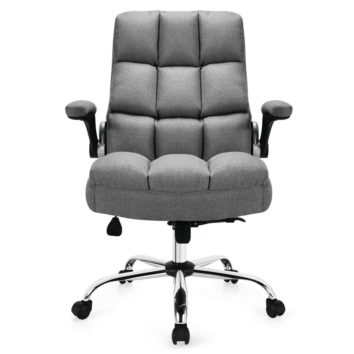 Adjustable Swivel Office Chair with High Back and Flip-up Arm for Home and Office-Gray-Office Leisure Chairs-DECOROLALA