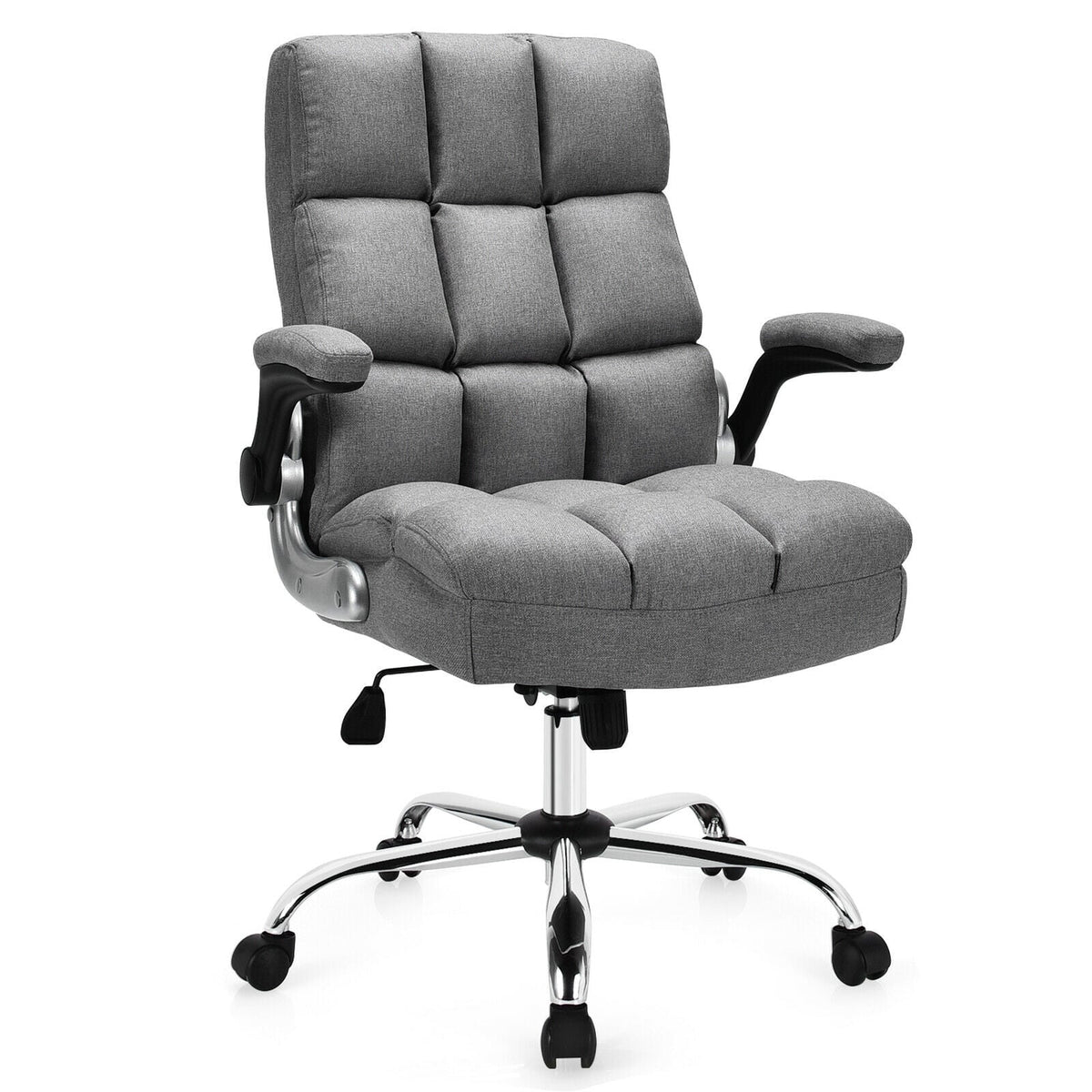 Adjustable Swivel Office Chair with High Back and Flip-up Arm for Home and Office-Gray-Office Leisure Chairs-DECOROLALA