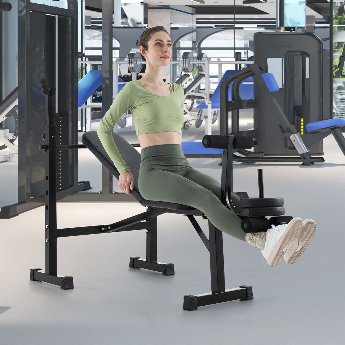 Adjustable Weight Bench and Barbell Rack Set with Weight Plate Post-Weight Lifting Benches, Racks & Bars-DECOROLALA