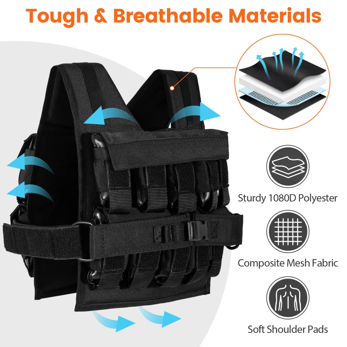 Adjustable Weighted Vest for Men and Women with Removable Iron Weights-44 lbs and L Size-Weight Lifting Accessories-DECOROLALA