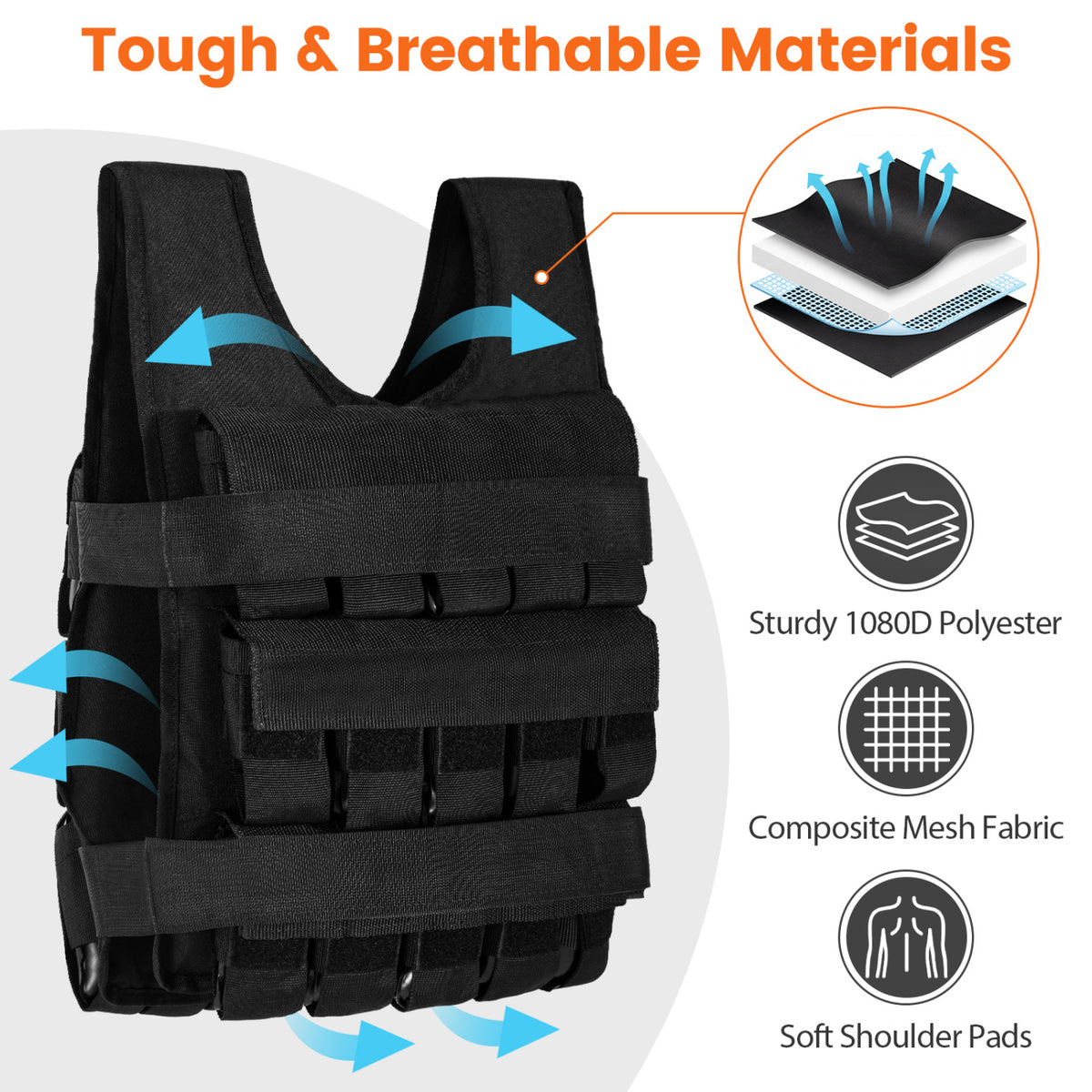 Adjustable Weighted Vest for Men and Women with Removable Iron Weights-66 lbs and M Size-Weight Lifting Accessories-DECOROLALA