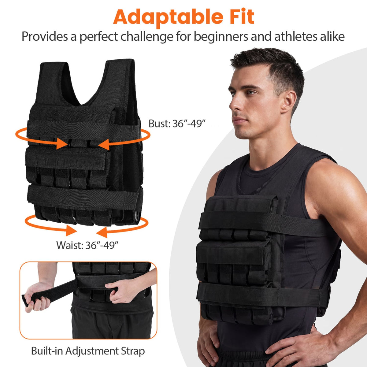 Adjustable Weighted Vest for Men and Women with Removable Iron Weights-66 lbs and M Size-Weight Lifting Accessories-DECOROLALA