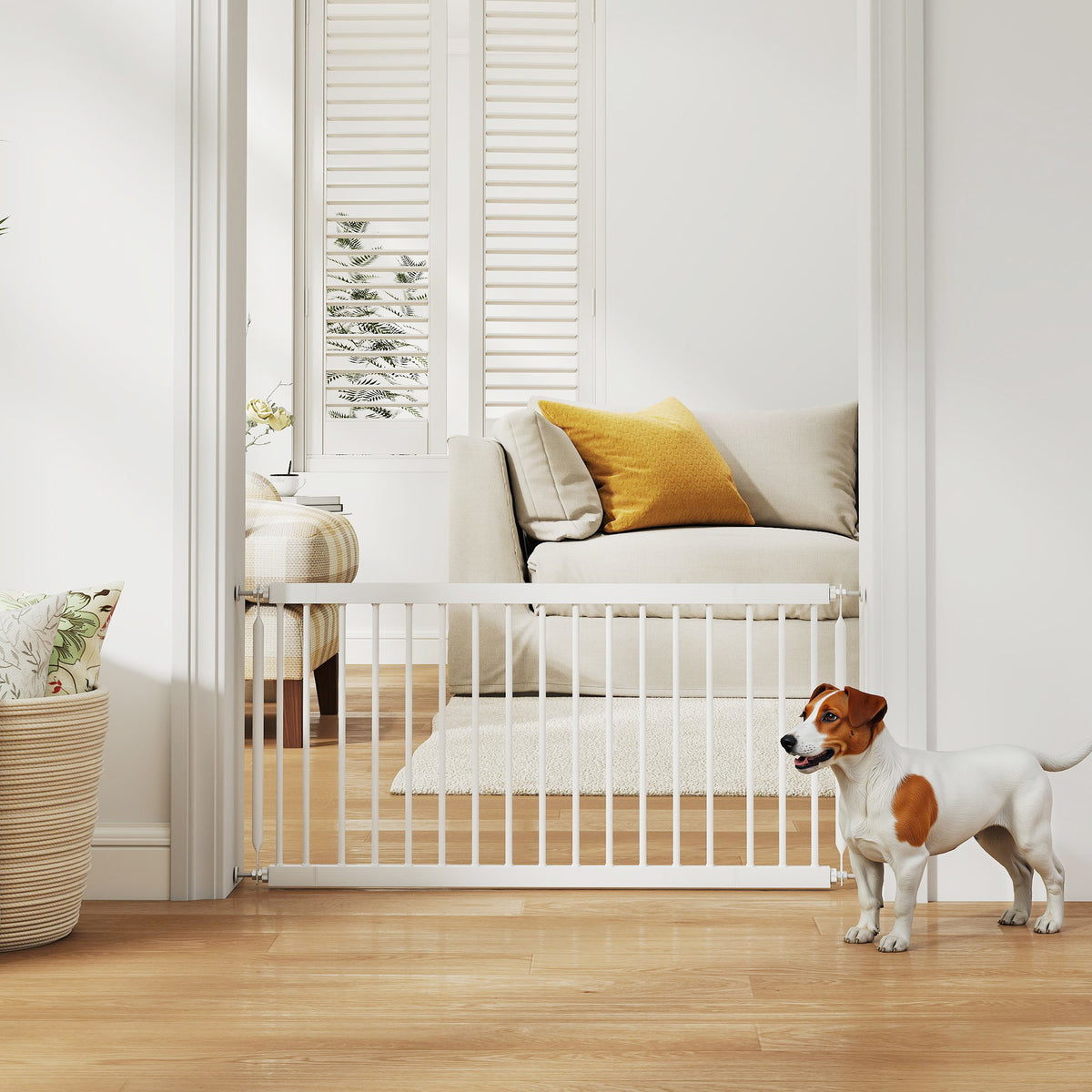 Adjustable White Steel Pet Gate 26"-37" W x 18" H - Step Over-Dogs-DECOROLALA