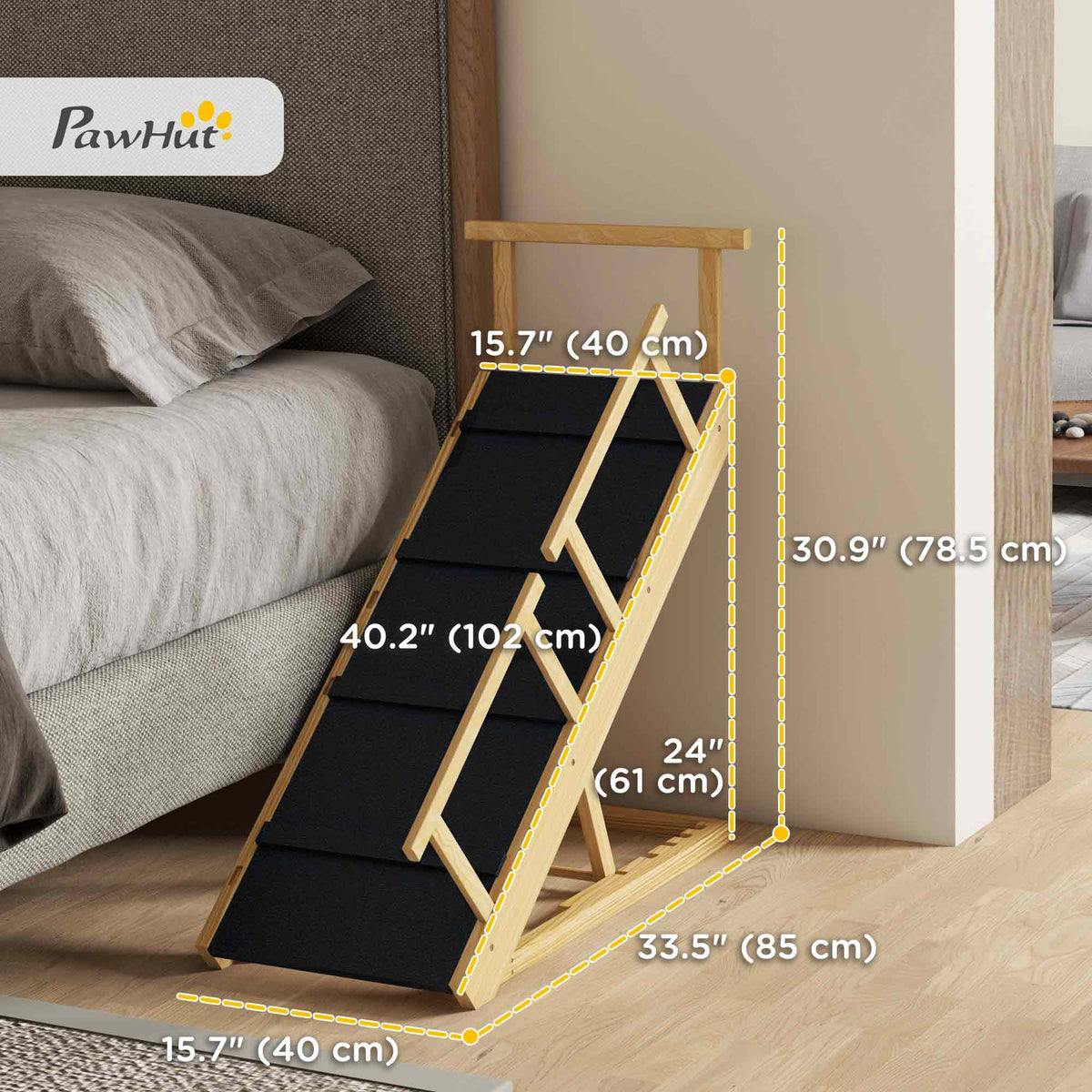 Adjustable Wooden Dog Stairs - Foldable 4-Height Pet Ramp-Dogs-DECOROLALA