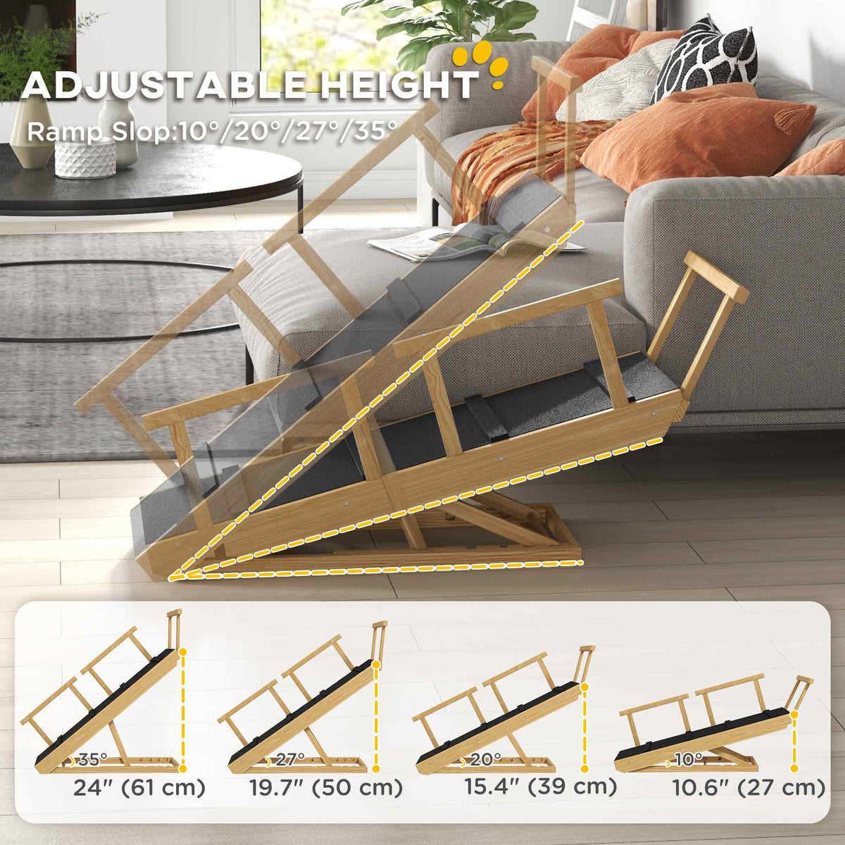 Adjustable Wooden Dog Stairs - Foldable 4-Height Pet Ramp-Dogs-DECOROLALA