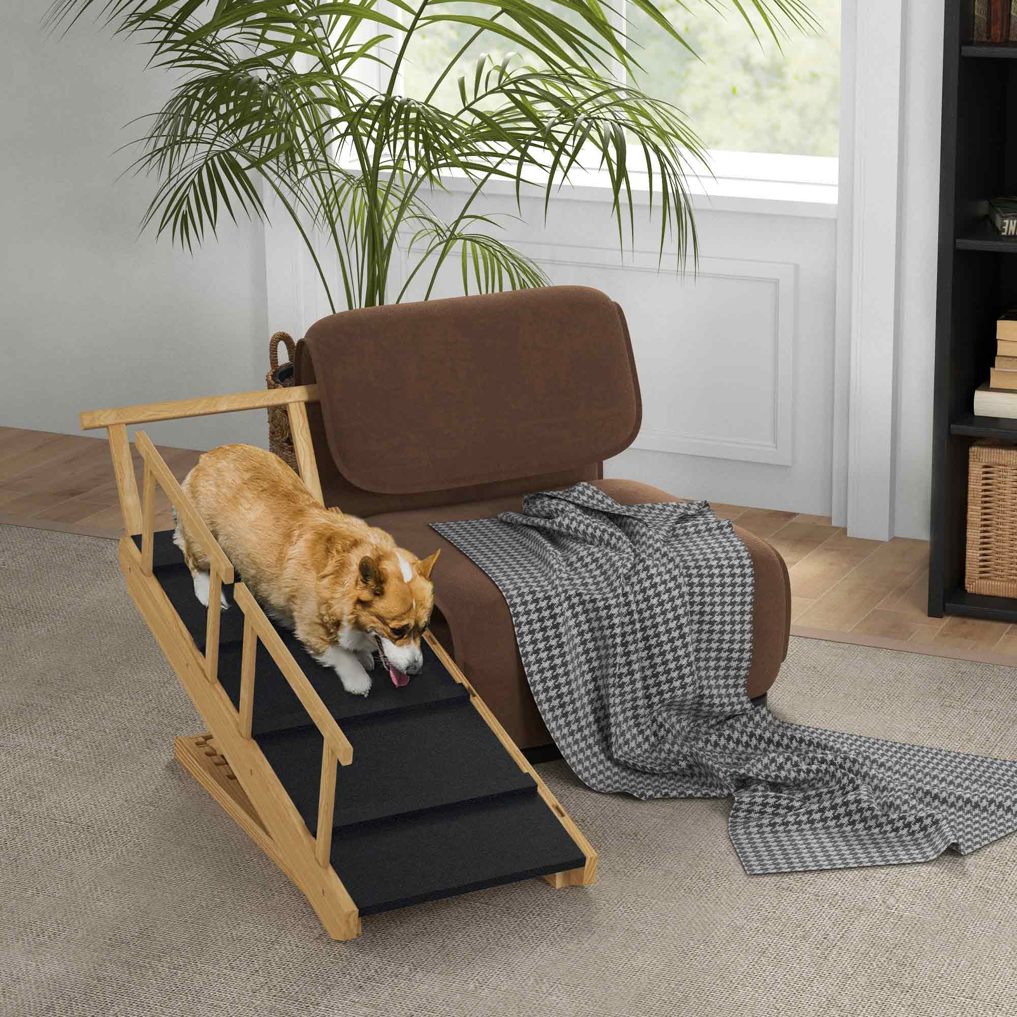 Adjustable Wooden Dog Stairs - Foldable 4-Height Pet Ramp-Dogs-DECOROLALA