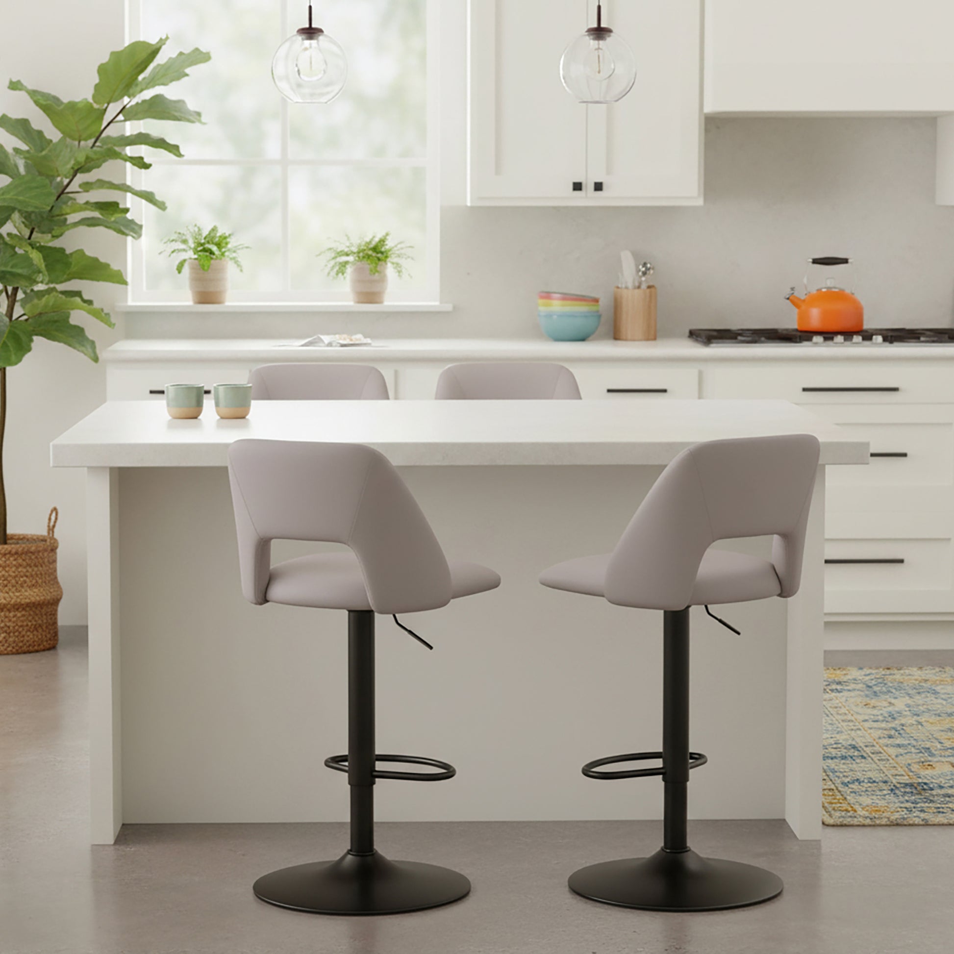 Adler Air Lift Stool - Beige Faux Leather Matte Black Base-DECOROLALA