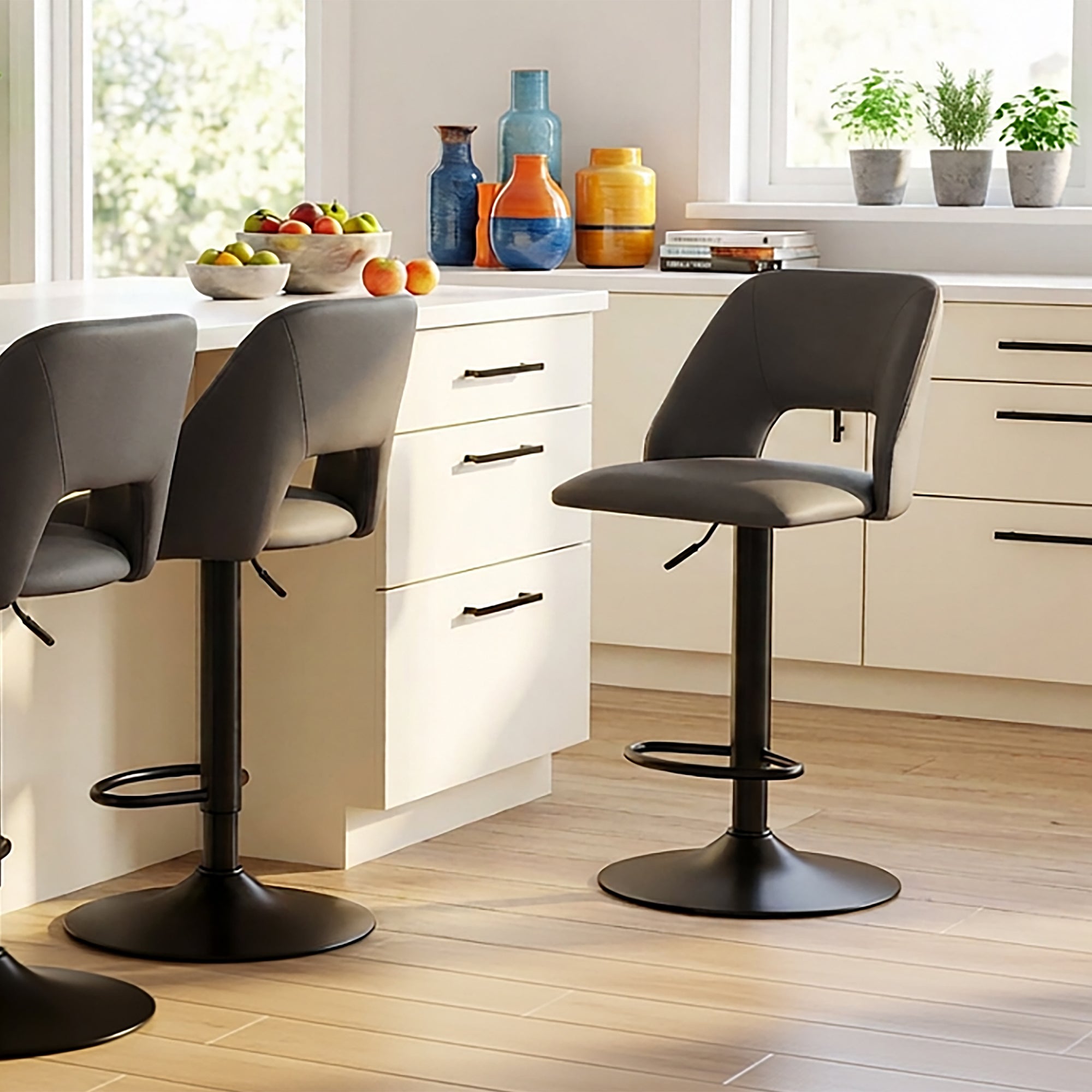 Adler Air Lift Stool - Black Faux Leather Adjustable Height-DECOROLALA