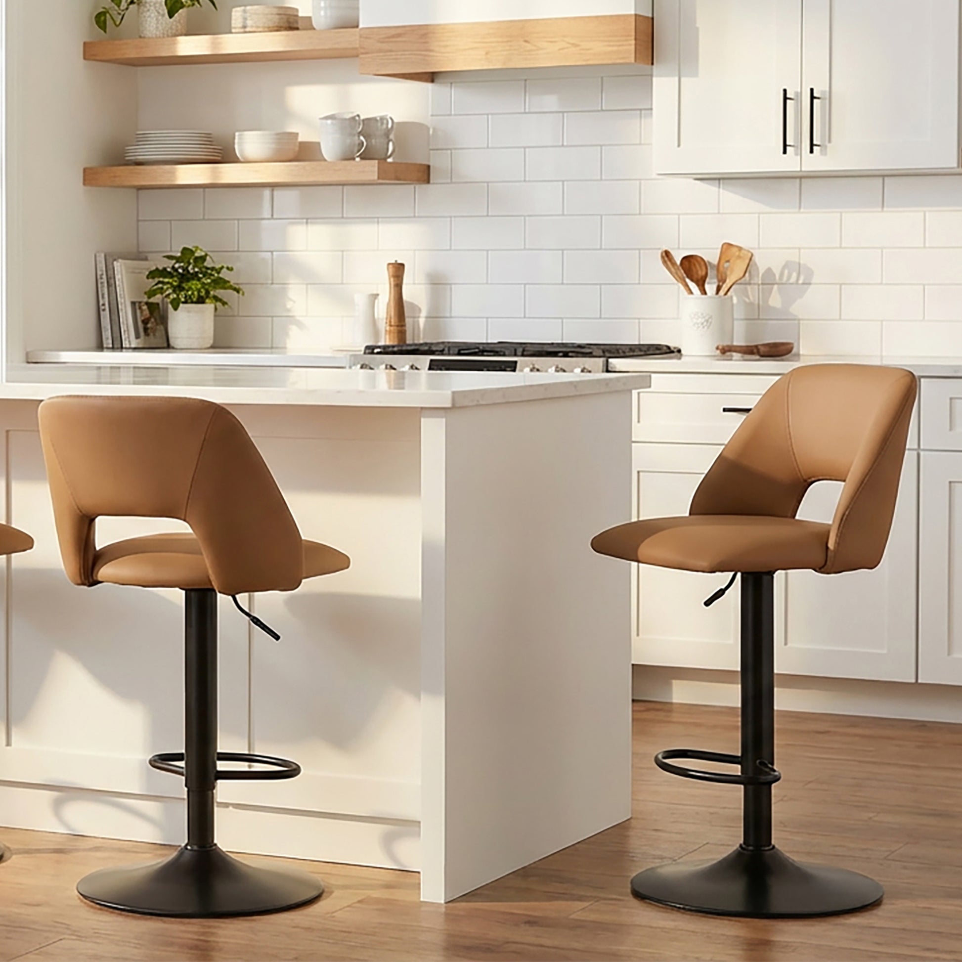 Adler Air Lift Stool - Tan Faux Leather Adjustable Height-DECOROLALA