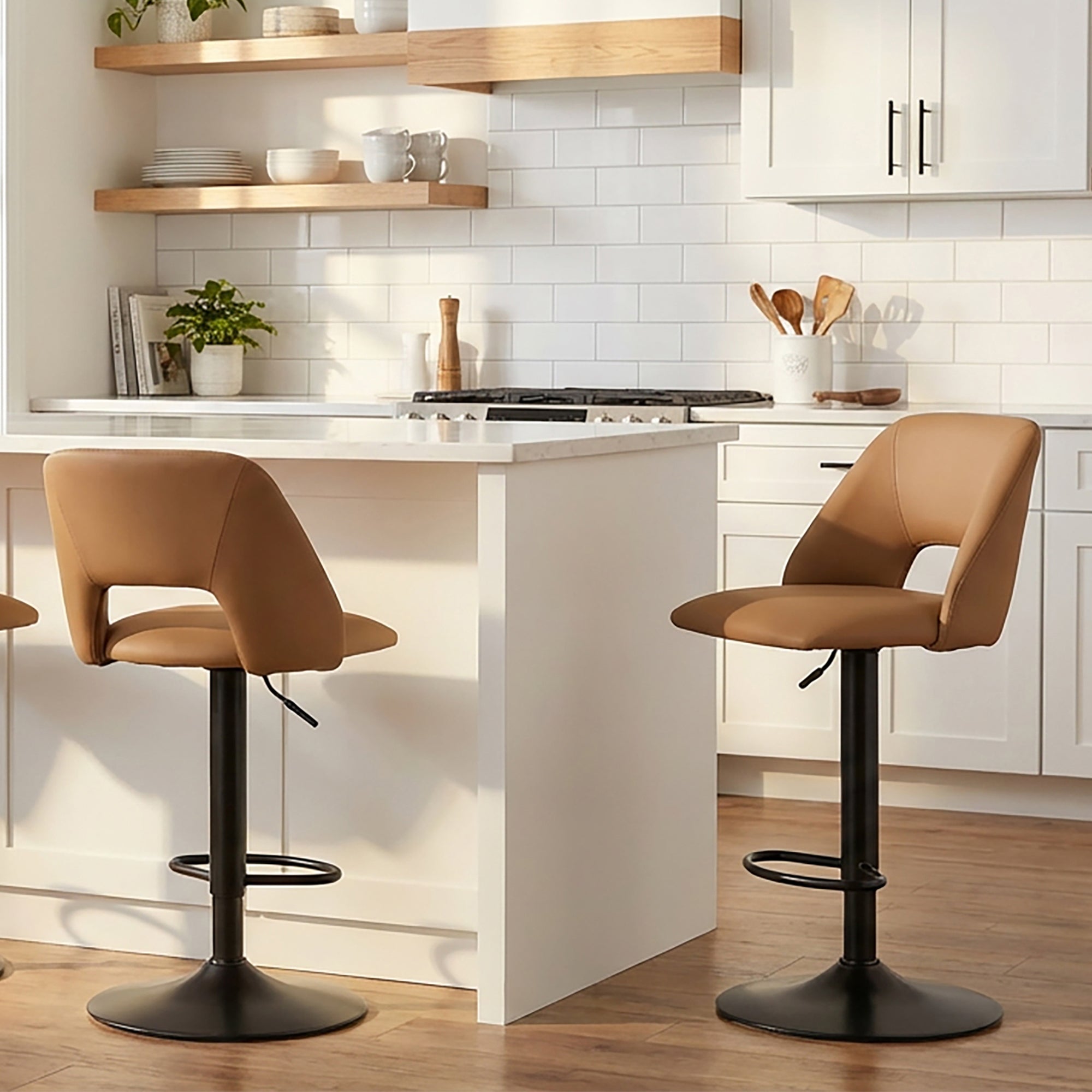 Adler Air Lift Stool - Tan Faux Leather Adjustable Height-DECOROLALA