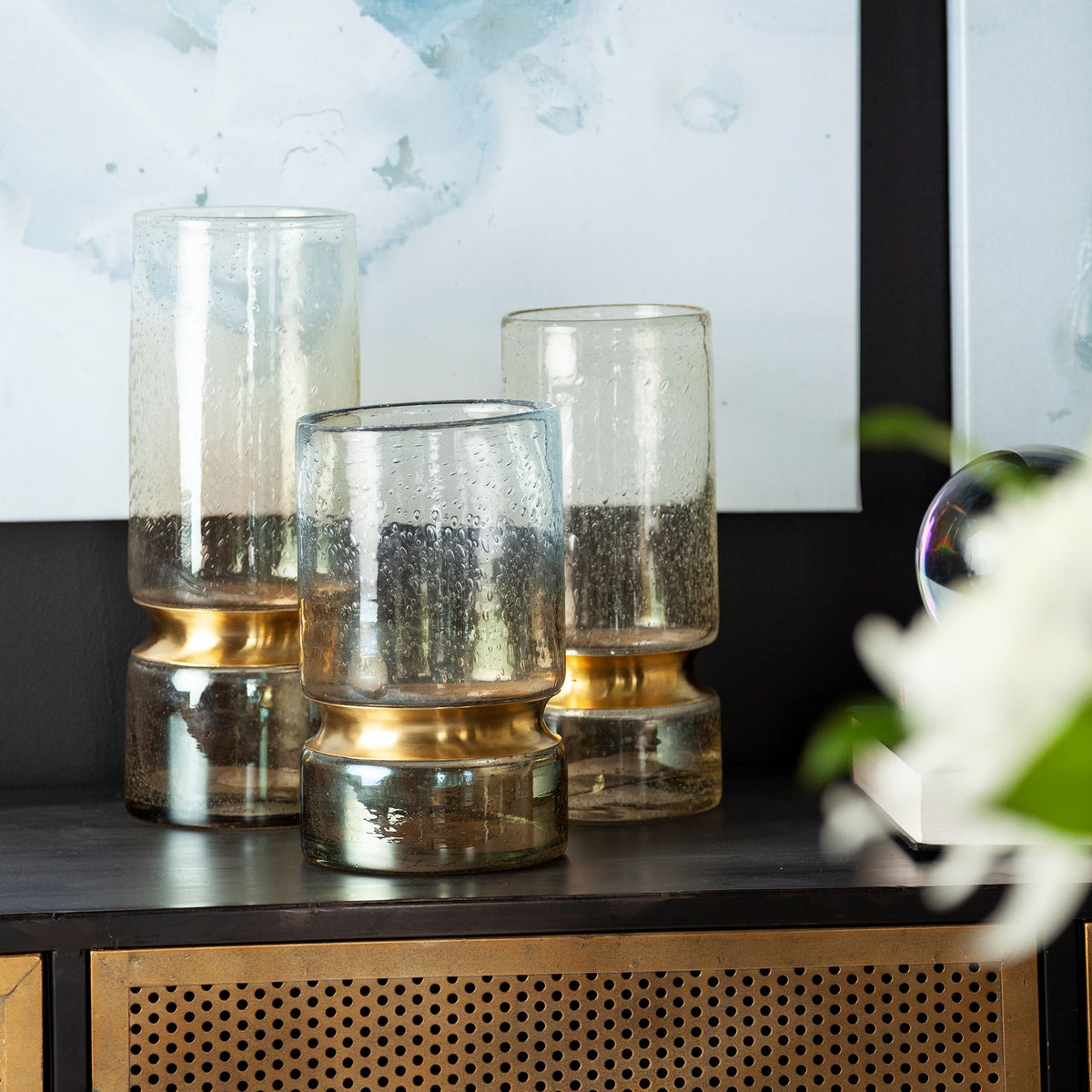 Adriatic I Small Brushed Gold Metal Glass Vase-Vase-DECOROLALA