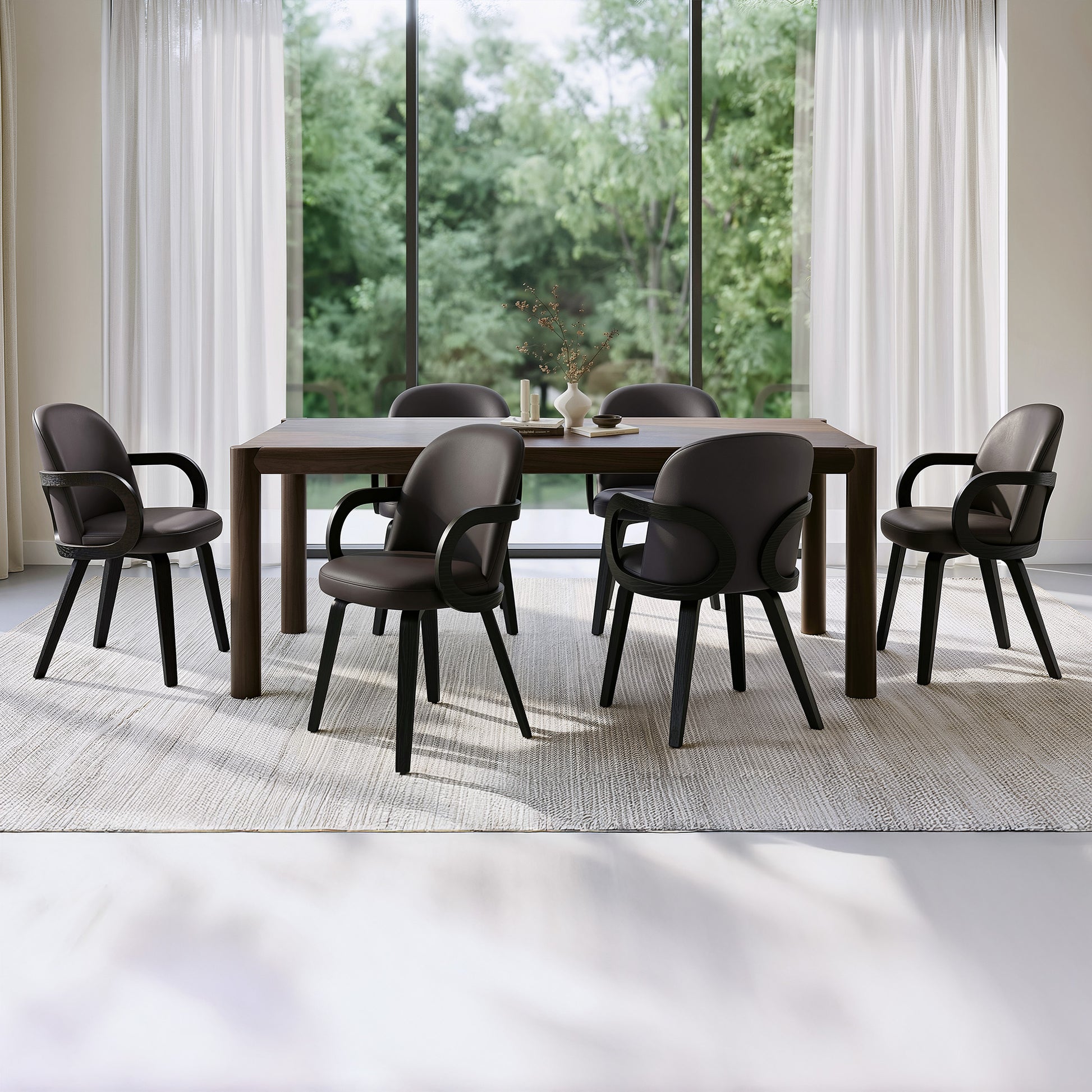 Advik Celest 7-Piece Mango Wood Dining Set - Brown Faux Leather-DECOROLALA
