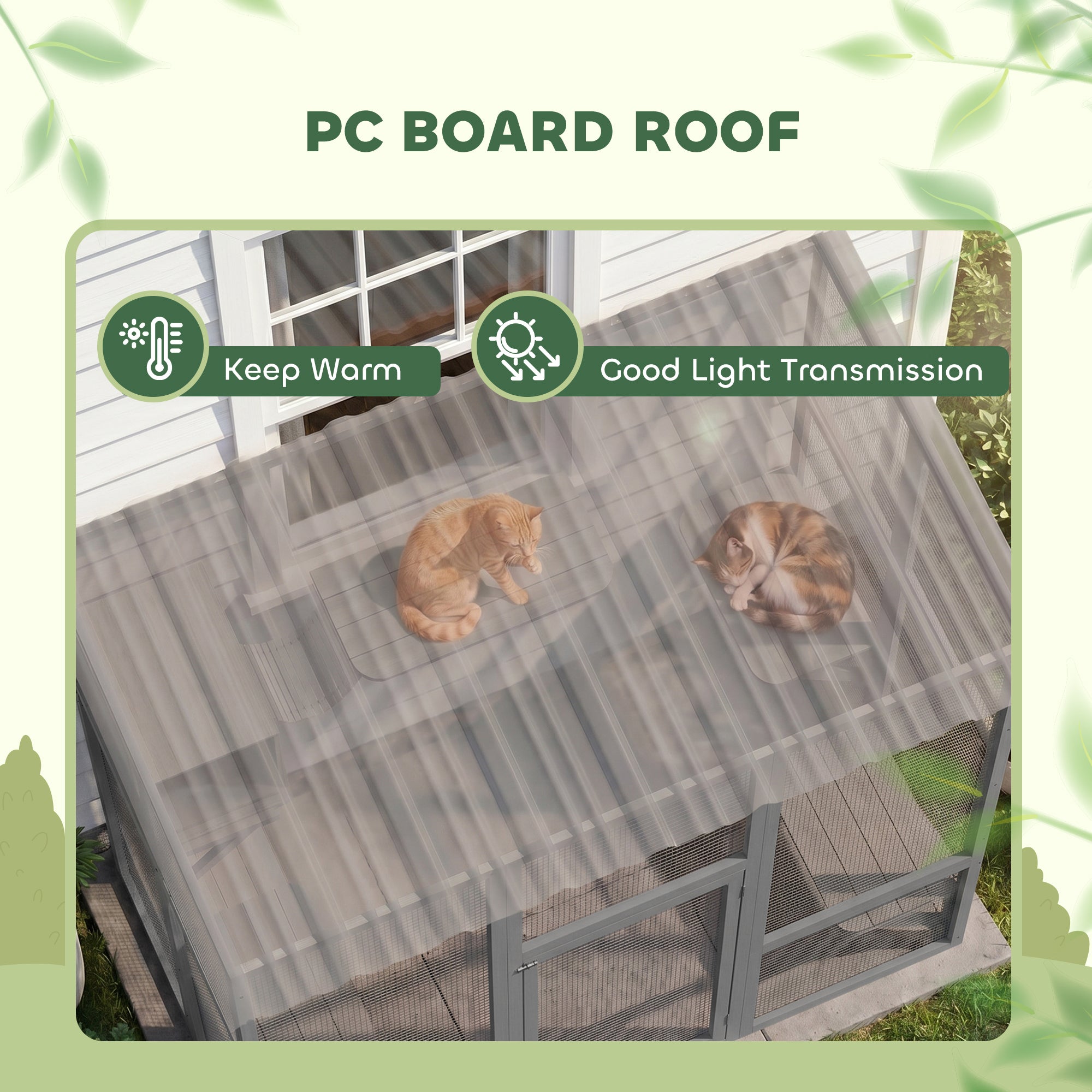 Large Outdoor Catio with Weatherproof Roof, Bridge, Resting Box, Platforms, Grey