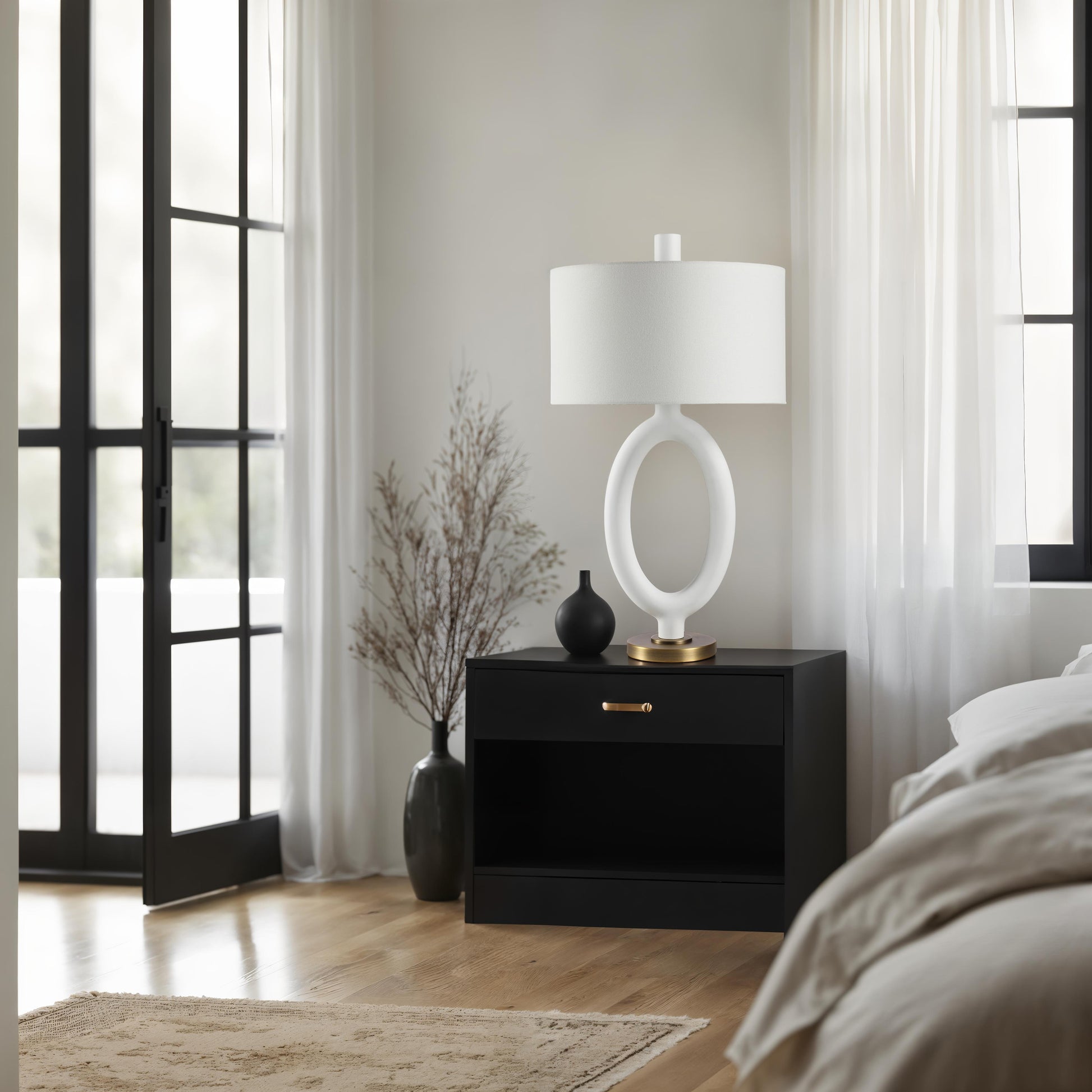 Aeris 31" White Table Lamp with Brass Details-Table Lamp-DECOROLALA