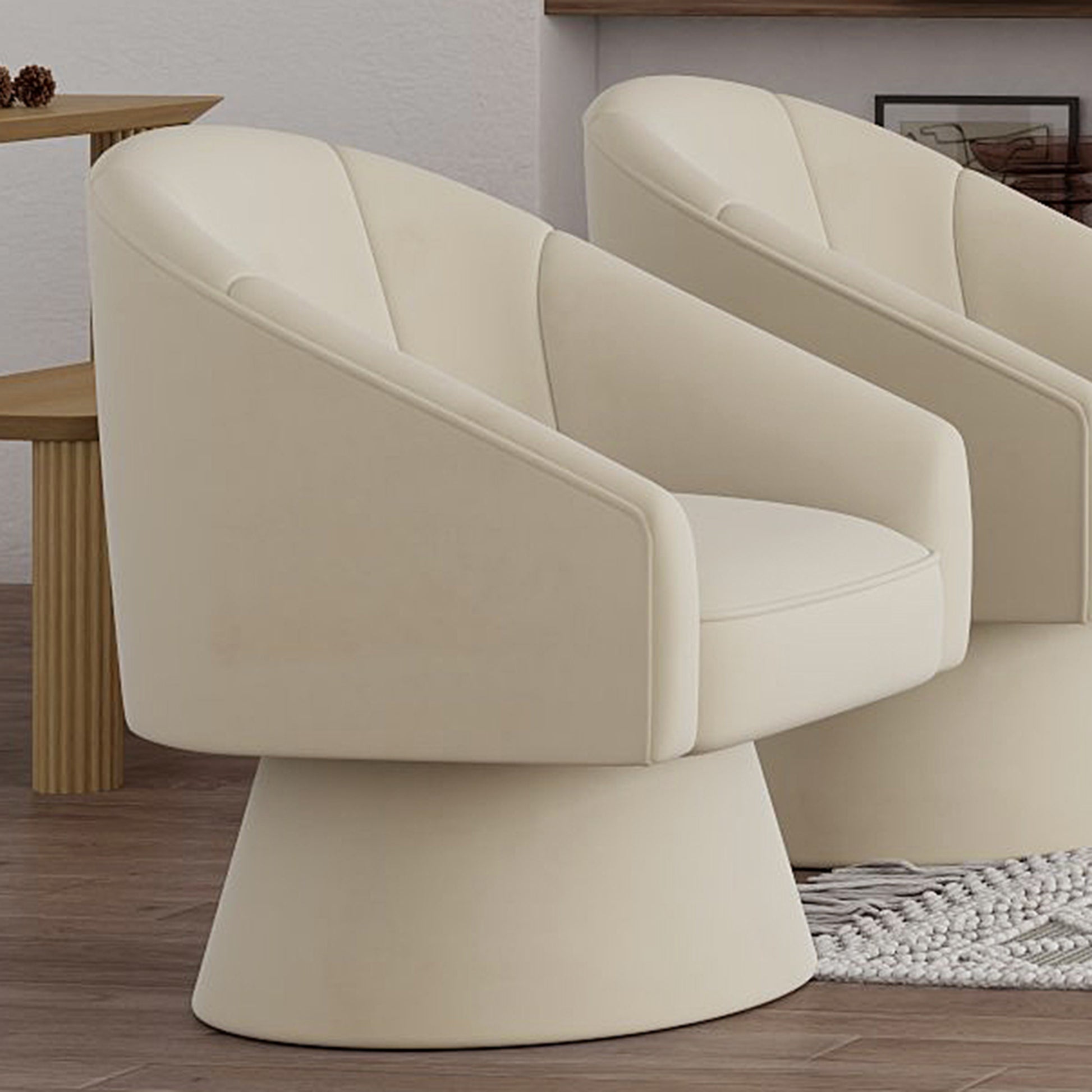 Aggio Swivel Accent Chair - Ivory Velvet Bucket Seat-DECOROLALA