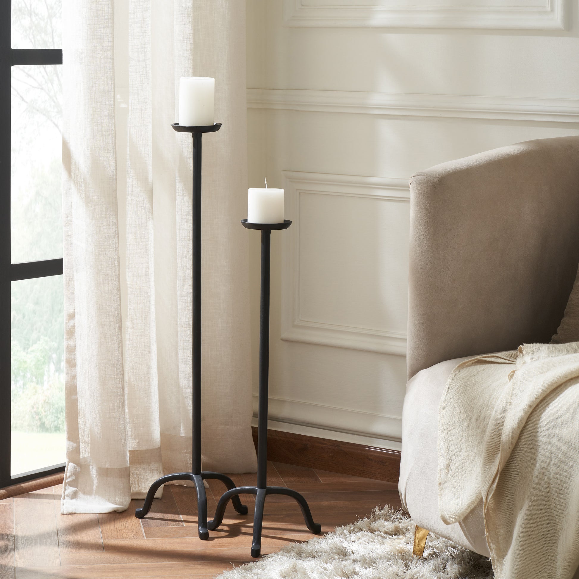 Agra Candle Holder, Matte Black-Candle Holder-DECOROLALA