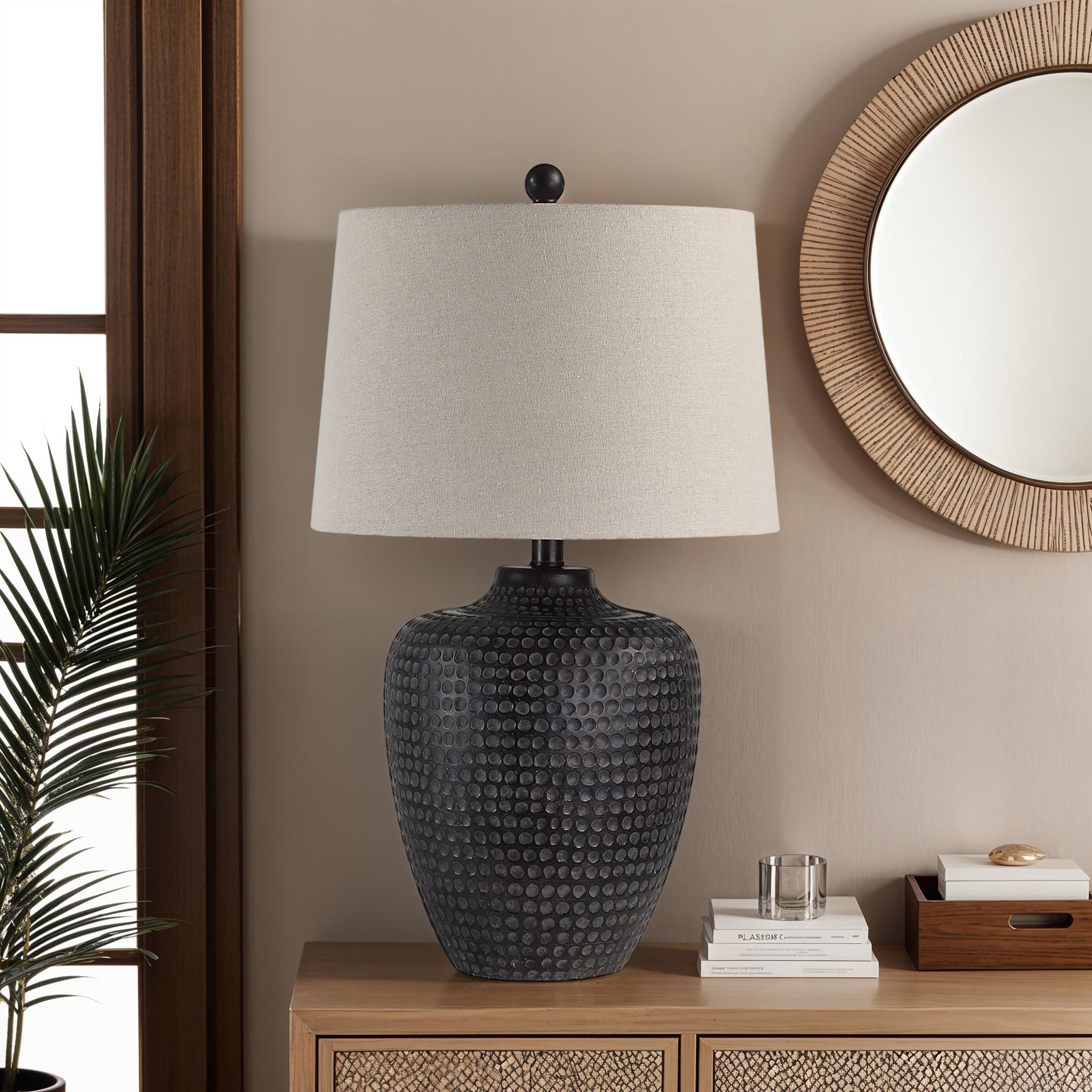 Agueda 25" Table Lamp Brown Linen Shade-Table Lamp-DECOROLALA
