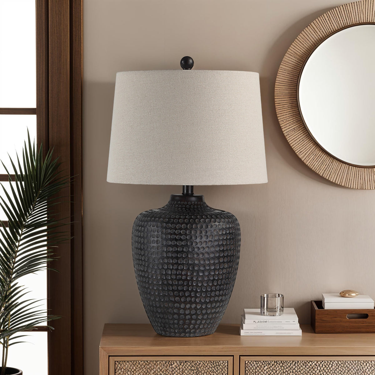Agueda 25" Table Lamp Brown Linen Shade-Table Lamps-DECOROLALA