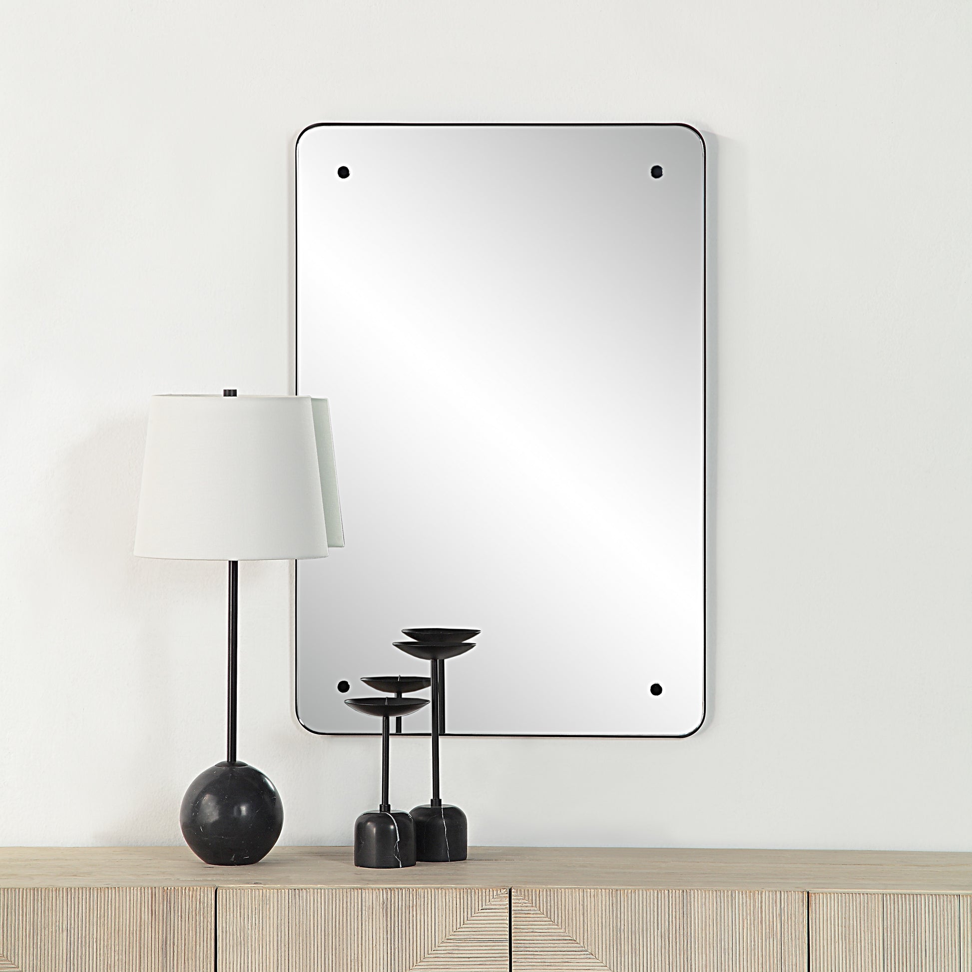 Aine 36" Tall Rectangular Mirror, Matte Black-Mirror-DECOROLALA