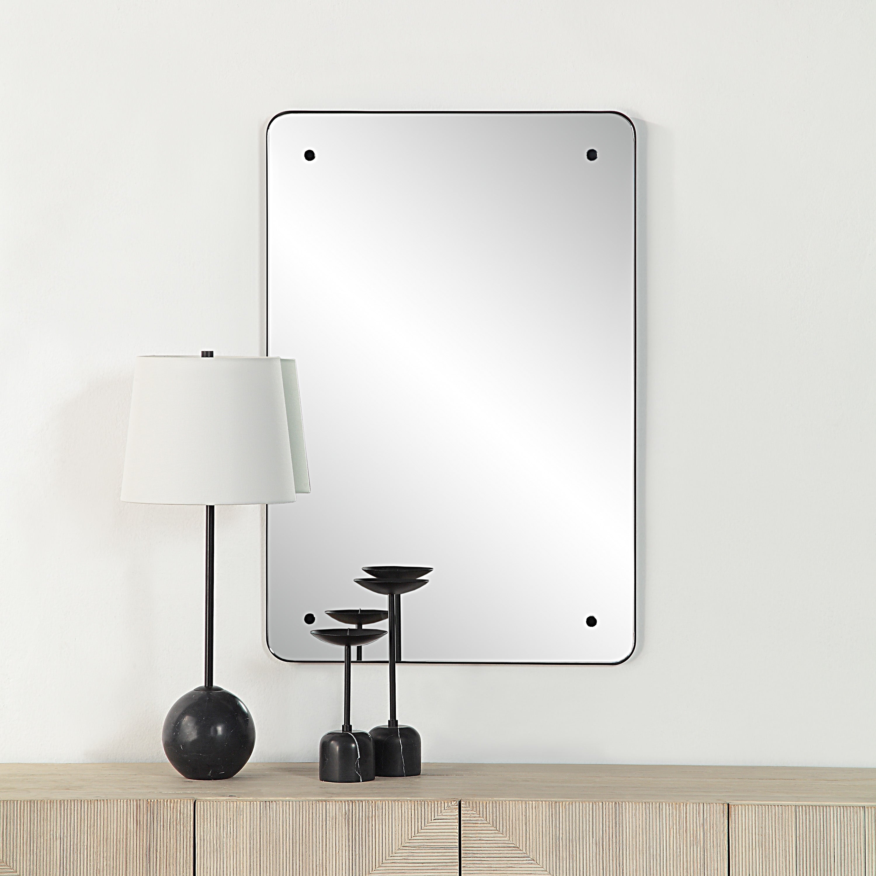 Aine 36" Tall Rectangular Mirror, Matte Black-Mirror-DECOROLALA