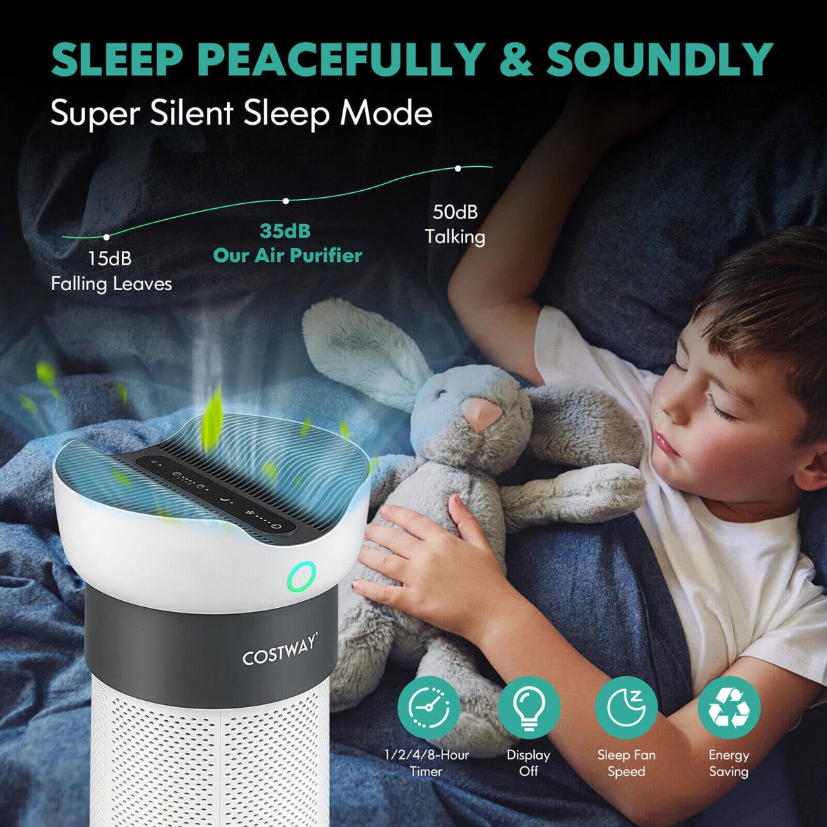 Air Purifier with Sleep Mode for Home Office up to 1300 Sq Ft-White-Air Purifiers-DECOROLALA