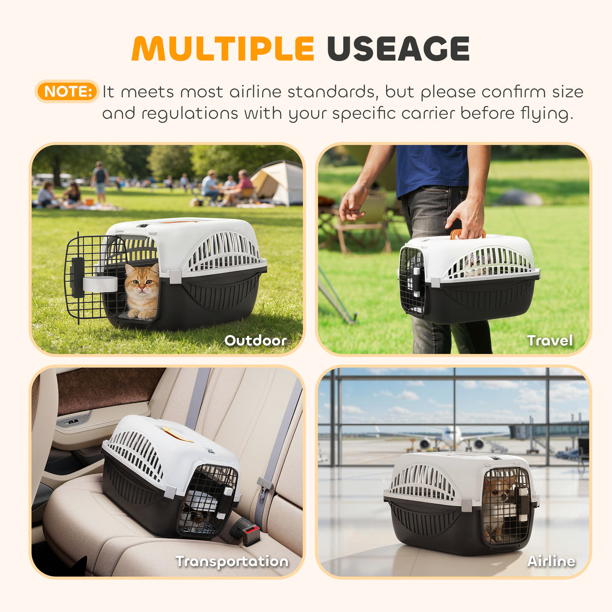 Airline Approved Hard-Sided Pet Carrier with Water Bowl - Black-Dogs-DECOROLALA