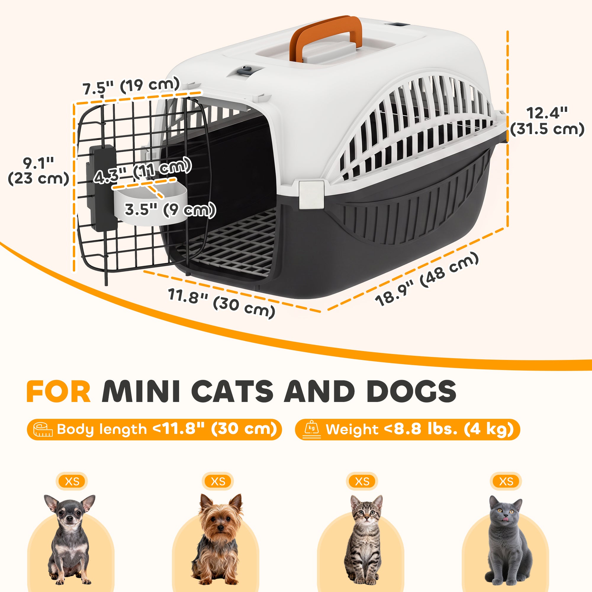 Airline Approved Pet Carrier for Mini Dogs and Cats with Steel Wire Door, Water Bowl, for Car, Airplane, Outdoor, Balck-Dogs-DECOROLALA