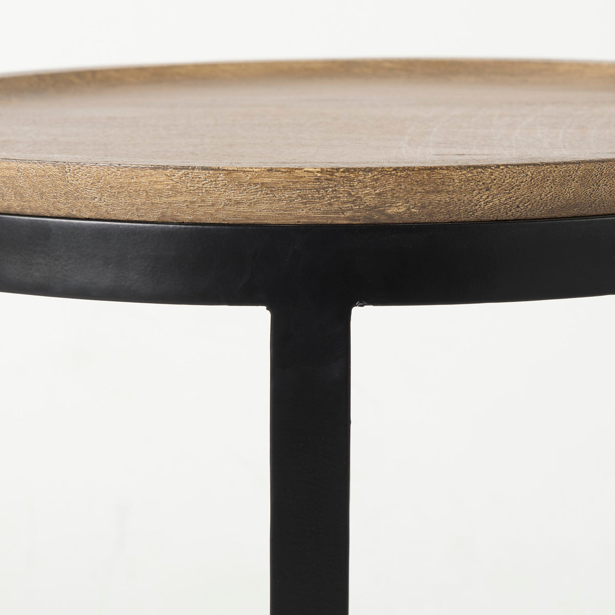 Aisley (Set of 2) 19.3L x 19.3W x 19H Light Brown Wood W/ Black Metal Base Round Nesting Side Tables-Accent Tables-DECOROLALA
