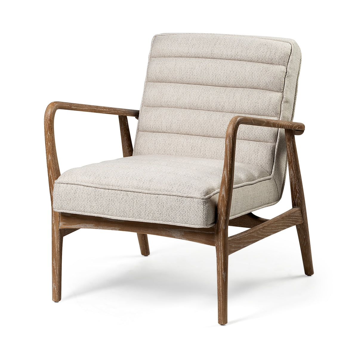Ajax II Cream Fabric Accent Chair - Brown Wood Frame-Accent Chairs-DECOROLALA