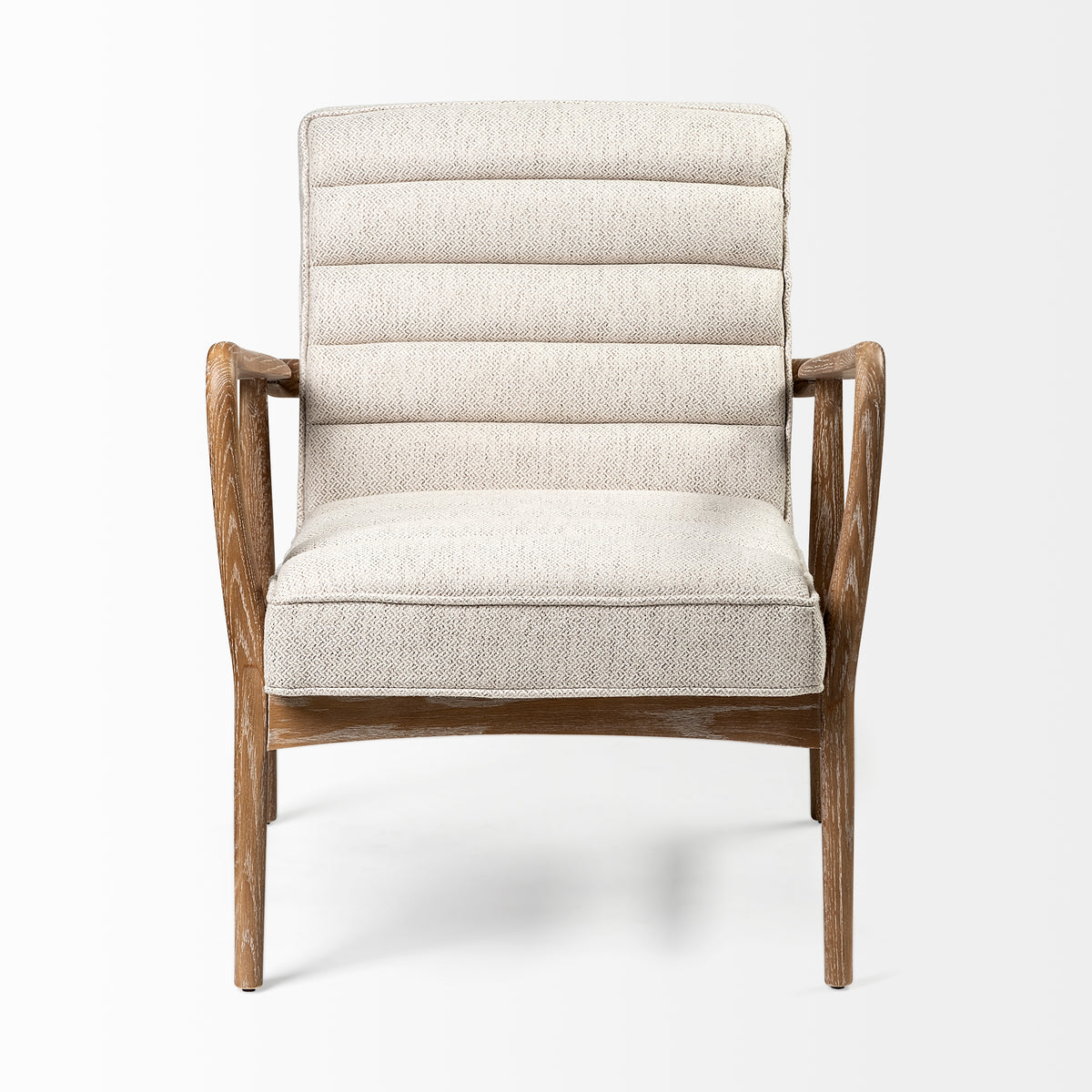 Ajax II Cream Fabric Accent Chair - Brown Wood Frame-Accent Chairs-DECOROLALA