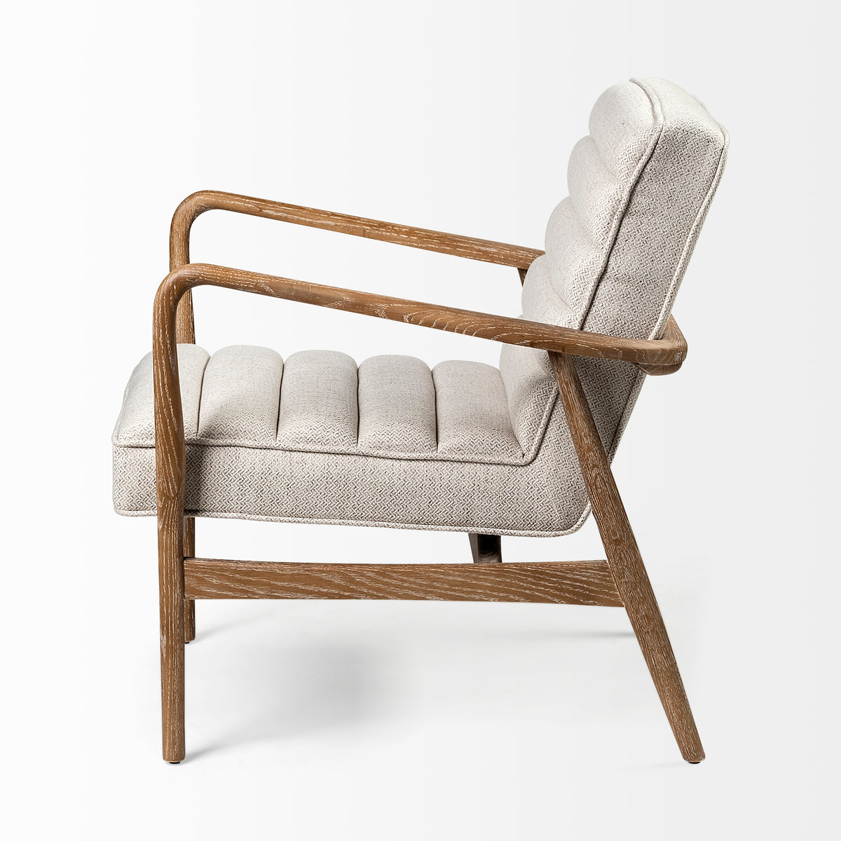 Ajax II Cream Fabric Accent Chair - Brown Wood Frame-Accent Chairs-DECOROLALA