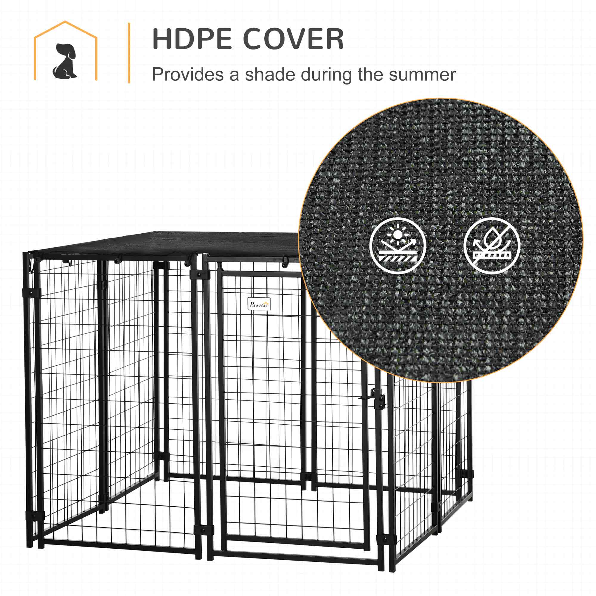 Chenil extérieur pour chien, parc-cage verrouillable pour animal avec couverture supérieure, noir