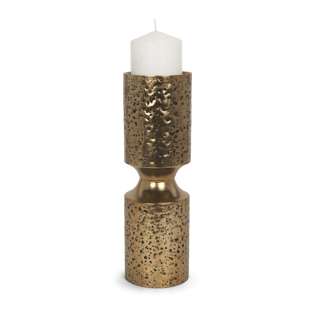 Akira Large Hammered Gold Metal Pillar Candle Holder-Table Candle Holders-DECOROLALA
