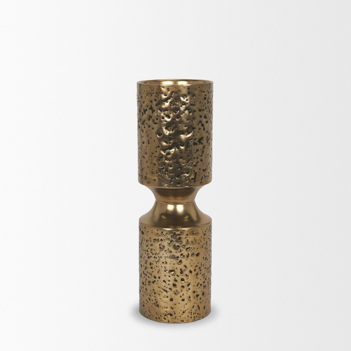 Akira Large Hammered Gold Metal Pillar Candle Holder-Table Candle Holders-DECOROLALA