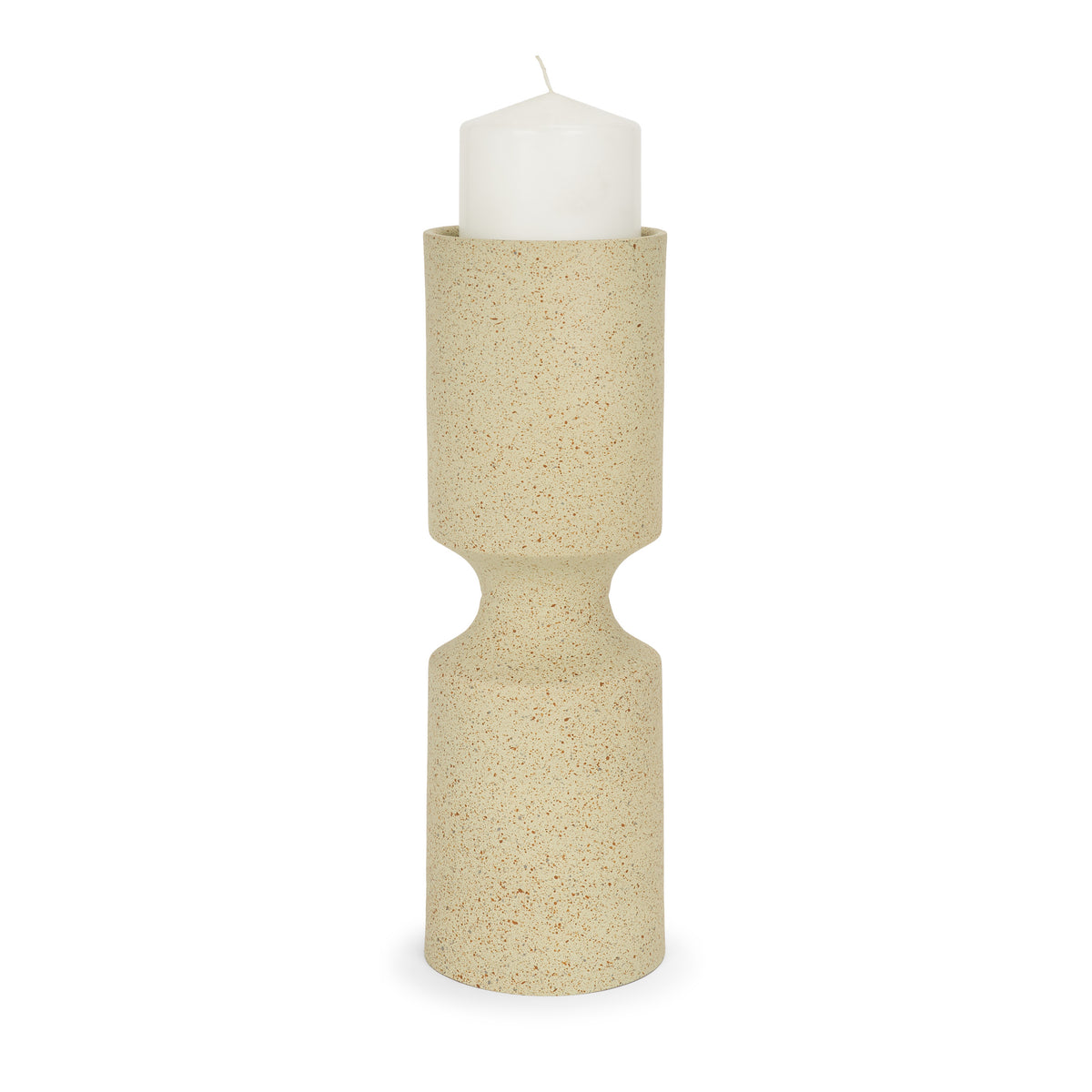 Akira Large Textured Beige Metal Pillar Candle Holder-Candle Holders-DECOROLALA