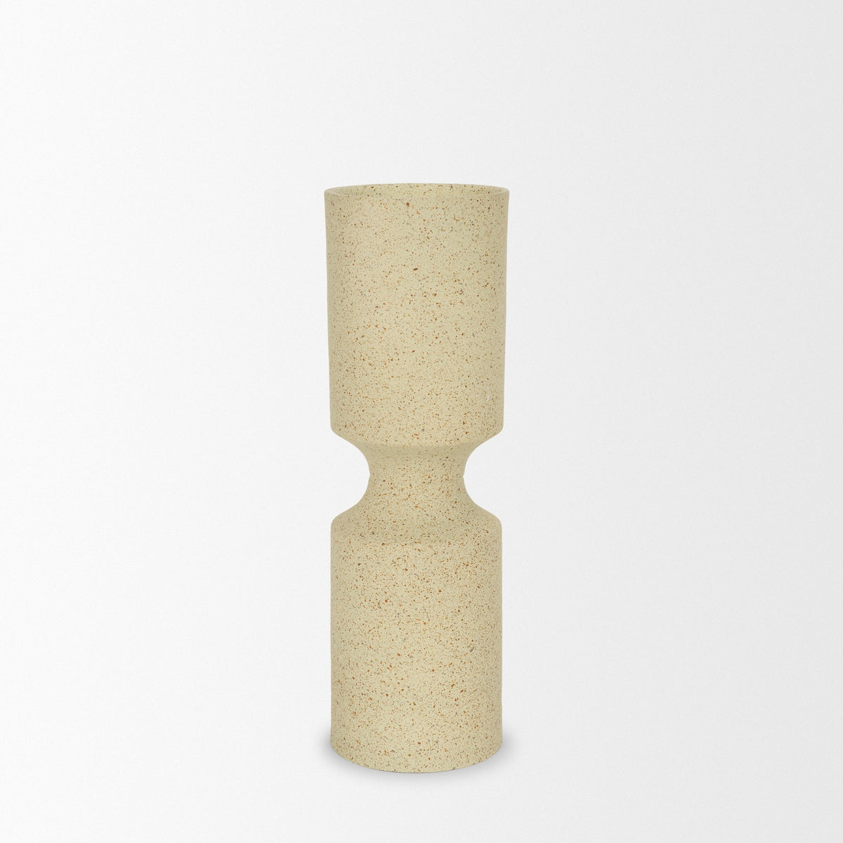 Akira Large Textured Beige Metal Pillar Candle Holder-Table Candle Holders-DECOROLALA