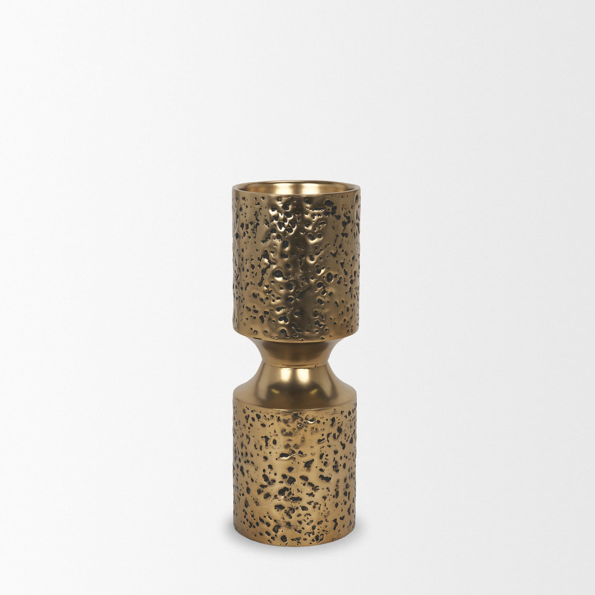 Akira Small Hammered Gold Metal Pillar Candle Holder-Table Candle Holders-DECOROLALA